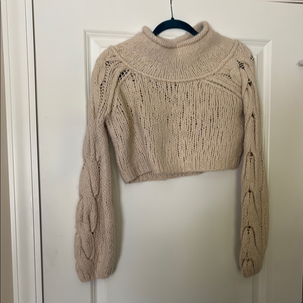 Free People Cream Cowl Neck Cropped Sweater